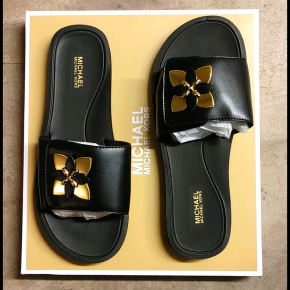 New Michael Kors Black adjustable slide MK sandal - Picture 1 of 7